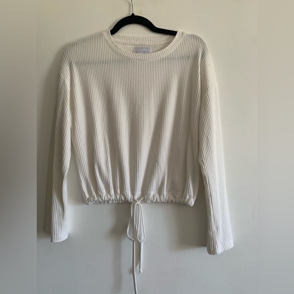 All Fenix White/Cream Ribbed Leo Drawstring Front Cropped Sweater Size Small EUC - Picture 7 of 10